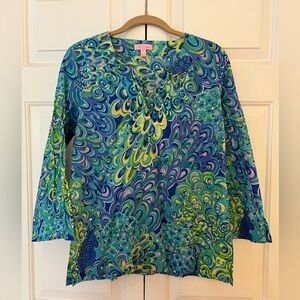 Lilly Pulitzer Blue and Green Swirl Tunic EUC Size S